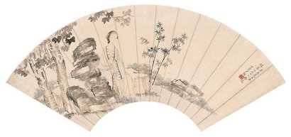 尹铨 辛未（1931年）作 桐荫诗思 扇面